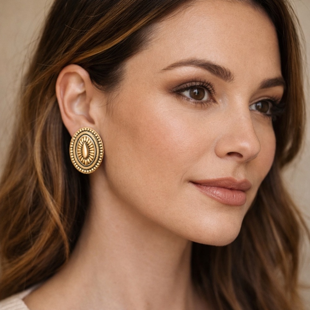 Vintage Ornate Concho Clip-On Earrings